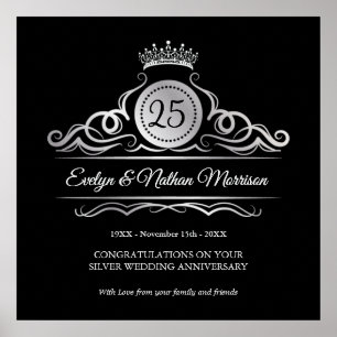 Poster Argent tournoie sur noir 25ème anniversaire Mariag