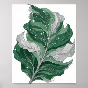 Poster Argent vif DESIGN DE FEUILLE VERTE AVEC ÉTOILES