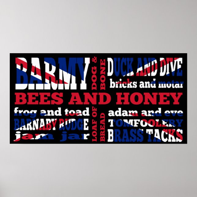 Poster Argot de "Cockney Rhyming" sur Union Jack noire (Devant)