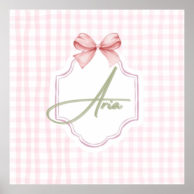 Poster Aria Baby Girl Nursery Bow&En vichy personnalisée (Devant)