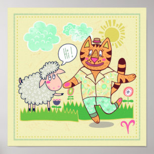 Poster Aries Cat Zodiac Nursery Imprimer