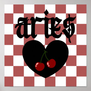 Poster Aries Gothique esthétique À damiers Cerise Art