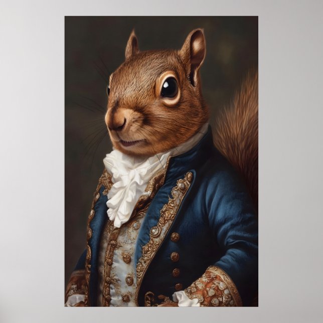 Poster Aristocratic Squirrel Portrait, Renaissance Animal (Devant)
