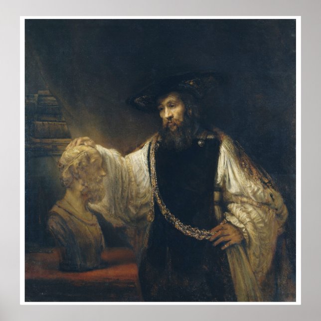 Poster Aristote avec un buste de Homère par Rembrandt (Devant)