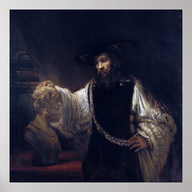 Poster Aristote avec un buste d'Homère par Rembran (Devant)