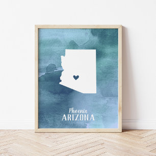 Poster Arizona Carte Bleu Aquarelle Art Personnalisé Impr