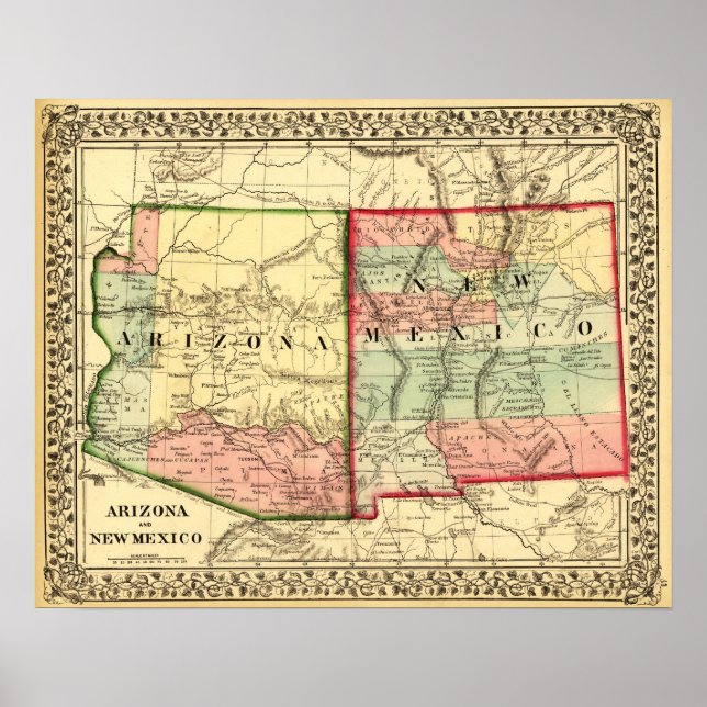 Poster Arizona et Nouveau-MexiqueCarte panoramique (Devant)