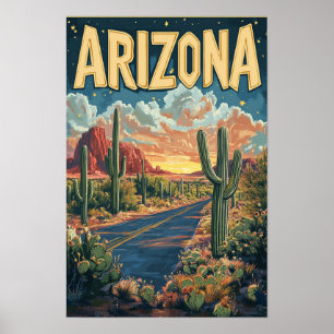 Poster Arizona États-Unis Illustration Vintage Voyage