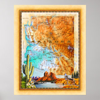 Poster "Arizona Map" "Arizona Art"
