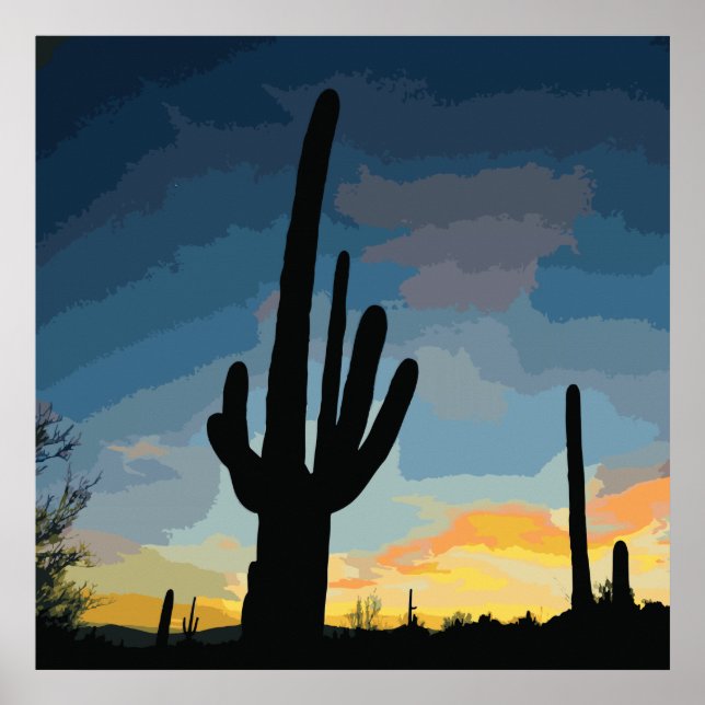 Poster Arizona Saguaro Cactus Sunset sud-ouest (Devant)