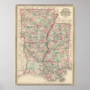 Poster Arkansas, Mississippi et Louisiane