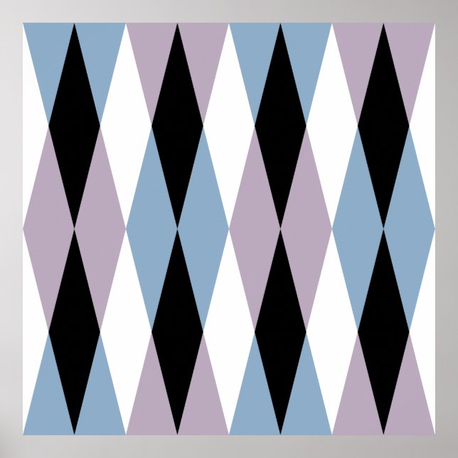 Poster Arlequin Diamond Motif - Bleu et Dusty Lilac (Devant)