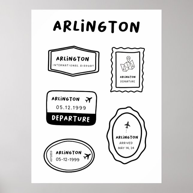 Poster Arlington - Collection de timbres de voyage | Mini (Devant)