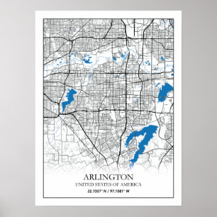 Poster Arlington Texas USA City Plan de la ville