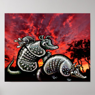 Poster Armadillos Red Sky