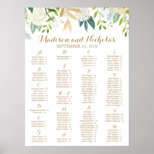 Poster Armature Alphabétique de Fleur Or et Blanc