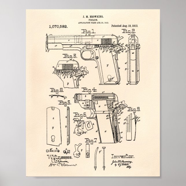Poster Arme à feu 1913 Brevet Art Vieux Poivre (Devant)