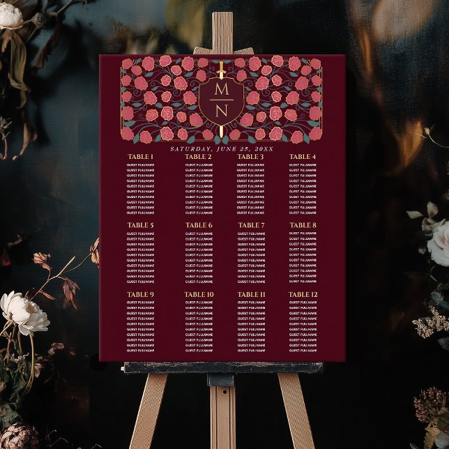 Poster Arme et Bouclier Monogramme médiéval Carte de sièg (Créateur téléchargé)