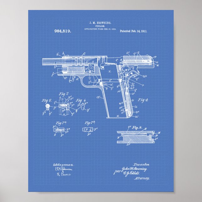 Poster Armes à feu 1911 Brevet Plan directeur (Devant)