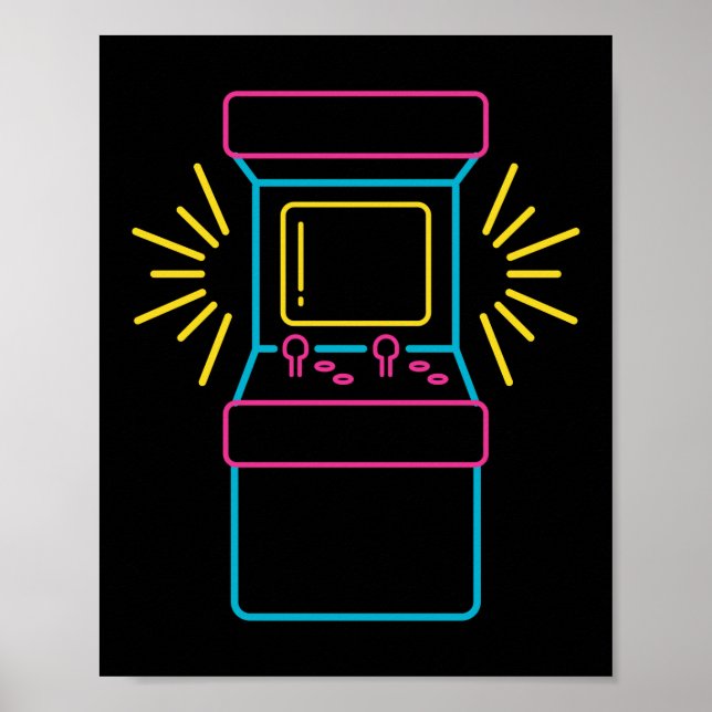Poster Armoire d'arcade de machine Neon Arcade 80s rétro (Devant)
