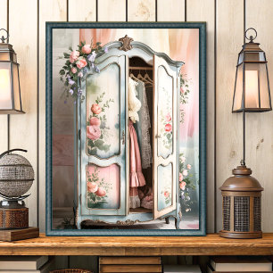 Poster Armoire vintage et chic décorée de murs fleuris