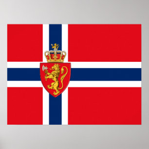 Poster Armoiries de la Norvège sur le drapeau norvégien, 