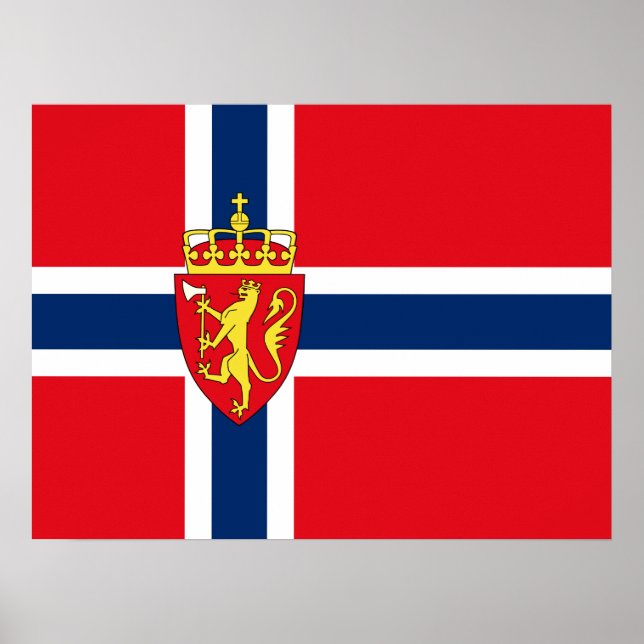 Poster Armoiries de Norvège sur le drapeau de la Norvège, (Devant)