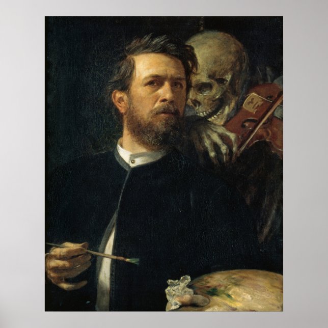 Poster Arnold Böcklin - Autoportrait avec mort (Devant)