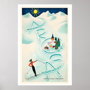 Poster Arosa Suisse Montagne Hiver Neige Skieur
