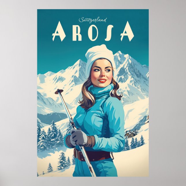 Poster Arosa, Suisse, Ski (Devant)