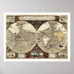 Poster Around the World Drake Map - 1595