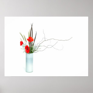 Poster arrangement de fleurs de pavot rouge ikebana