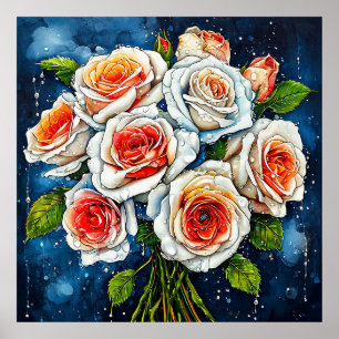 Poster 🌼 Arrangement Floral de Roses Blanches Élégant In