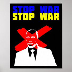 Poster Arrêtez la guerre Anti Poutine Visage Drapeau ukra