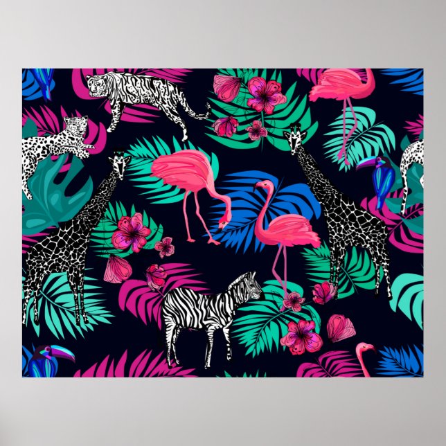 Poster arrière - plan africain de couleur, girafe, léopar (Devant)