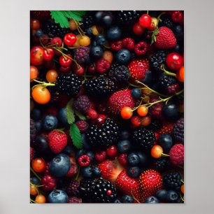 Poster Arrière - plan avec divers fruits de forêt