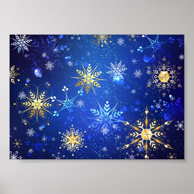 Poster Arrière - plan Bleu XMAS avec des flocons de neige (Devant)