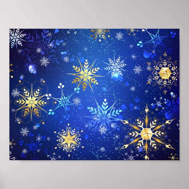 Poster Arrière - plan Bleu XMAS avec des flocons de neige (Devant)