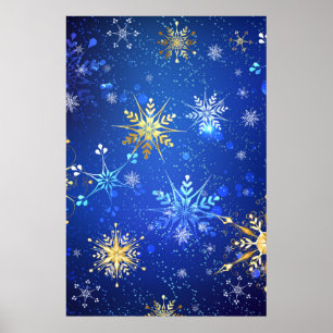 Poster Arrière - plan Bleu XMAS avec des flocons de neige