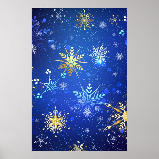 Poster Arrière - plan Bleu XMAS avec des flocons de neige (Devant)