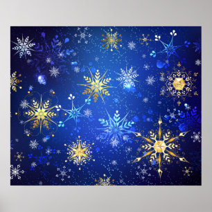 Poster Arrière - plan Bleu XMAS avec des flocons de neige
