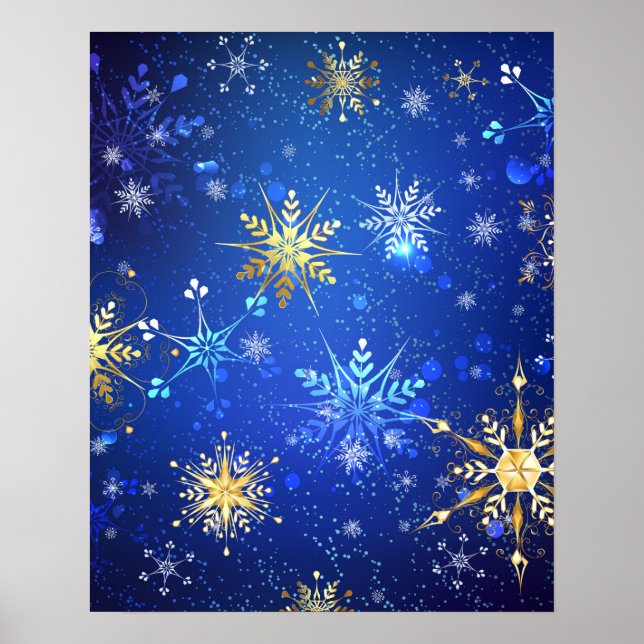 Poster Arrière - plan Bleu XMAS avec des flocons de neige (Devant)
