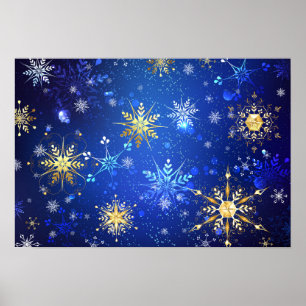 Poster Arrière - plan Bleu XMAS avec des flocons de neige