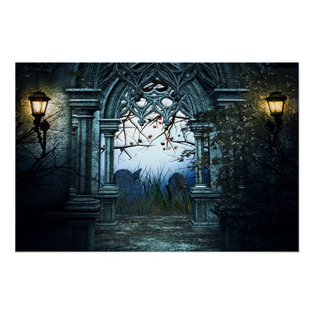 Poster Arrière - plan de cimetière sombre (Devant)