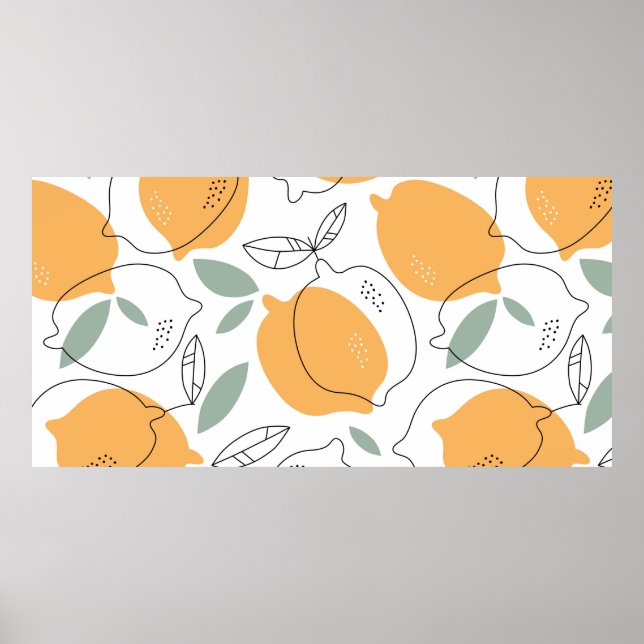 Poster Arrière - plan de citrons dessiné à la main. Motif (Devant)