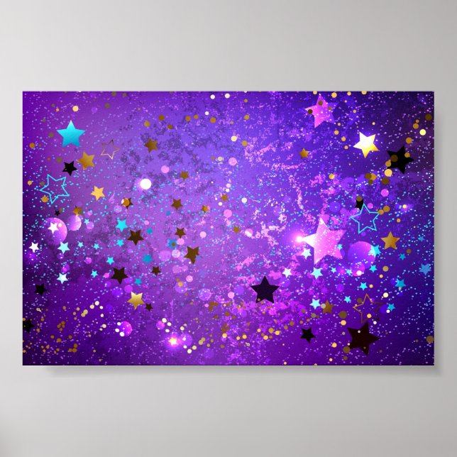 Poster Arrière - plan de feuille violet avec étoiles (Devant)