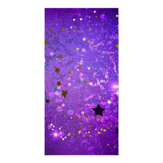 Poster Arrière - plan de feuille violet avec étoiles (Devant)