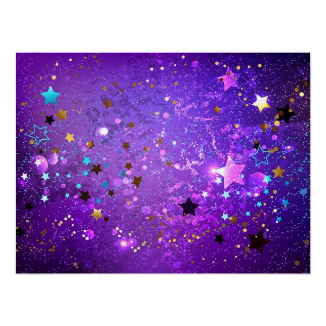 Poster Arrière - plan de feuille violet avec étoiles (Devant)