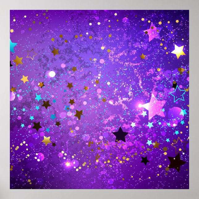 Poster Arrière - plan de feuille violet avec étoiles (Devant)