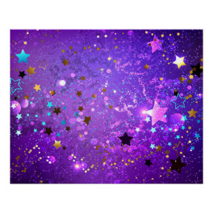 Poster Arrière - plan de feuille violet avec étoiles